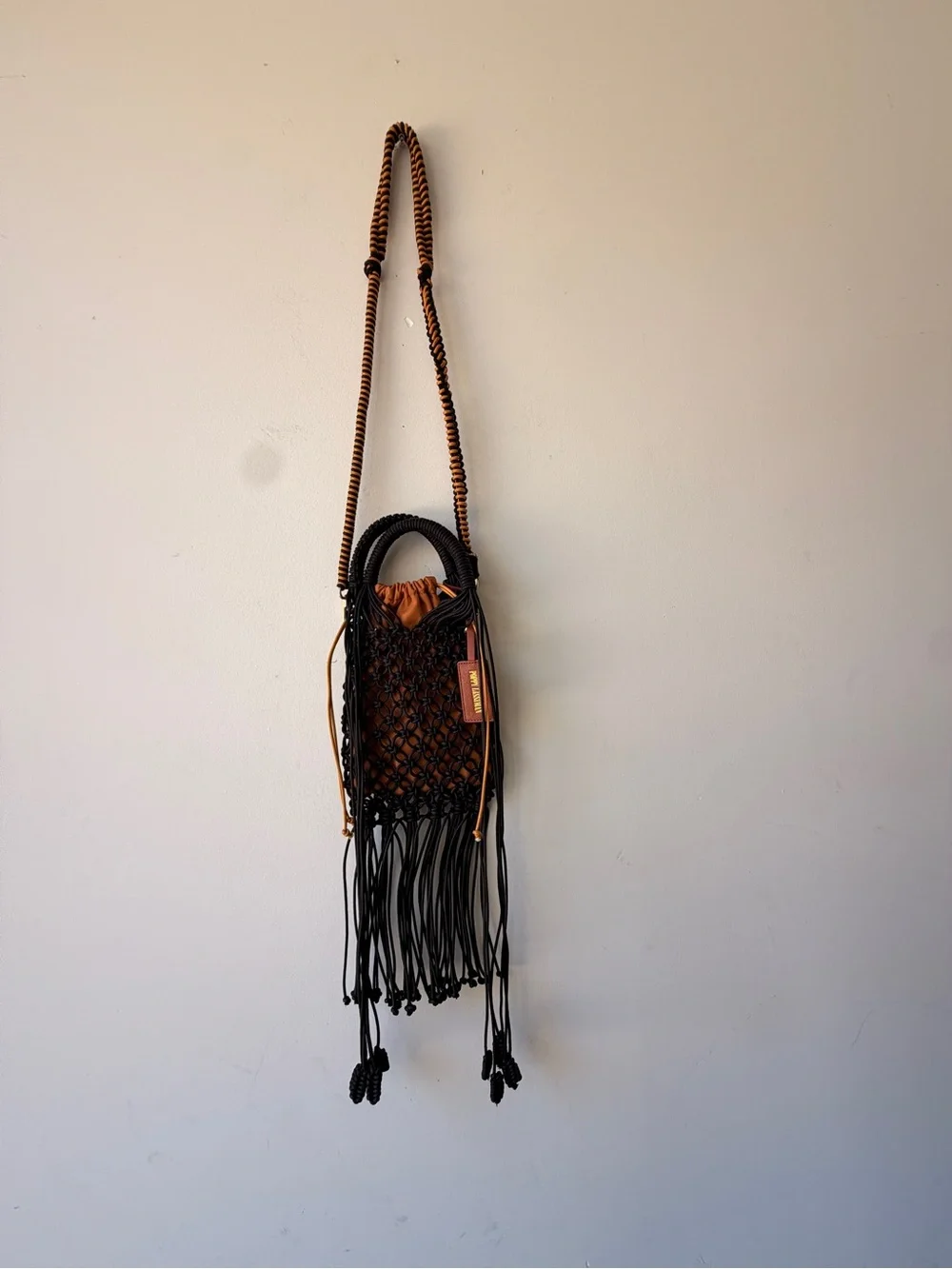 Poppy Lissiman Braided Fringe Crossbody Bag - Black and Brown